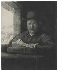 Rembrandt dibujando juntoa una ventana