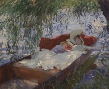 Sargent. Dos mujeres dormidas en una barca bajo los sauces,c.1887