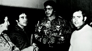 Salvador Ruiz con Baldo Lois y Lou Ferrigno (El Increíble Hulk de TV) en el Mr. Universo de Verona 1974. Foto, revista "Las Pesas"