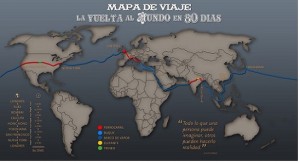 Mapa Vuelta al Mundo en 80 días. Imagen Wikimedia