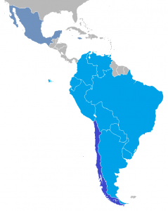 En color azul los paises participantes en la Copa América 2015
