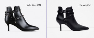 Botines Rockstud Noir Valentino vs. Botines tachuelas Zara